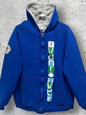 Y2K 2010 Vancouver Winter Olympics Blue Full Zip Sherpa Hoodie // M